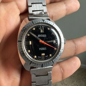 Waltham B339 Vintage 70s Diver Style Automatic Wristwatch Font 90-5 36mm Working